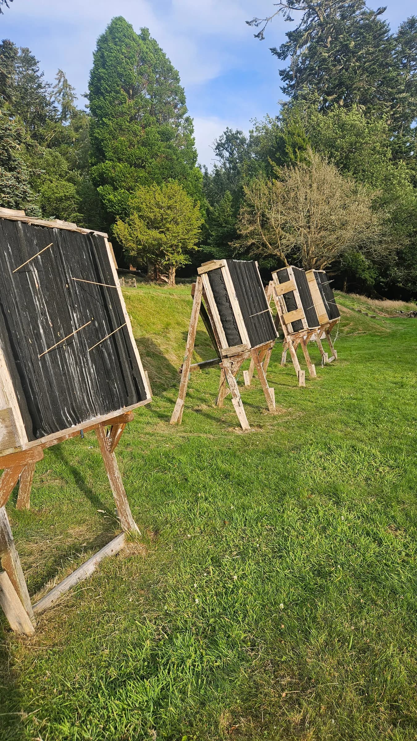 Archery targets set up on the lawn