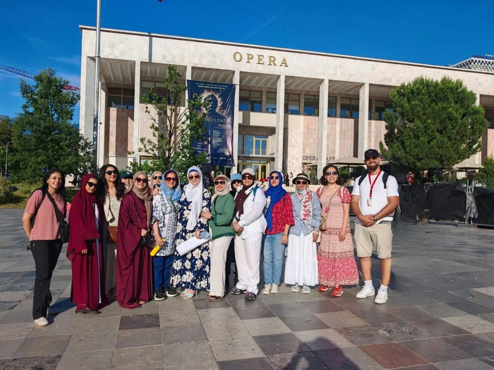 The group in front of the Opera building in Tirana