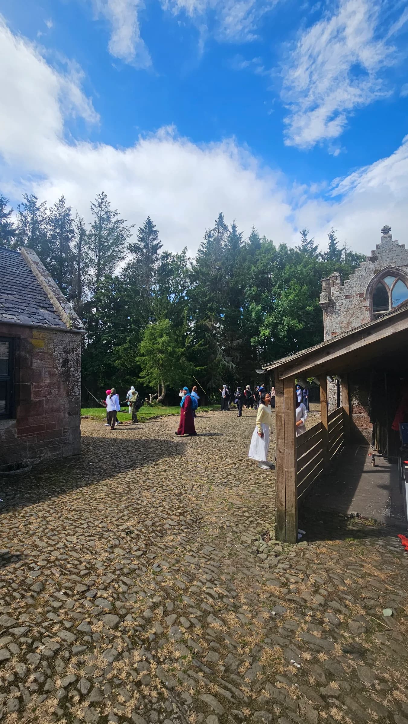 The courtyard and old stone buildings at the retreat
