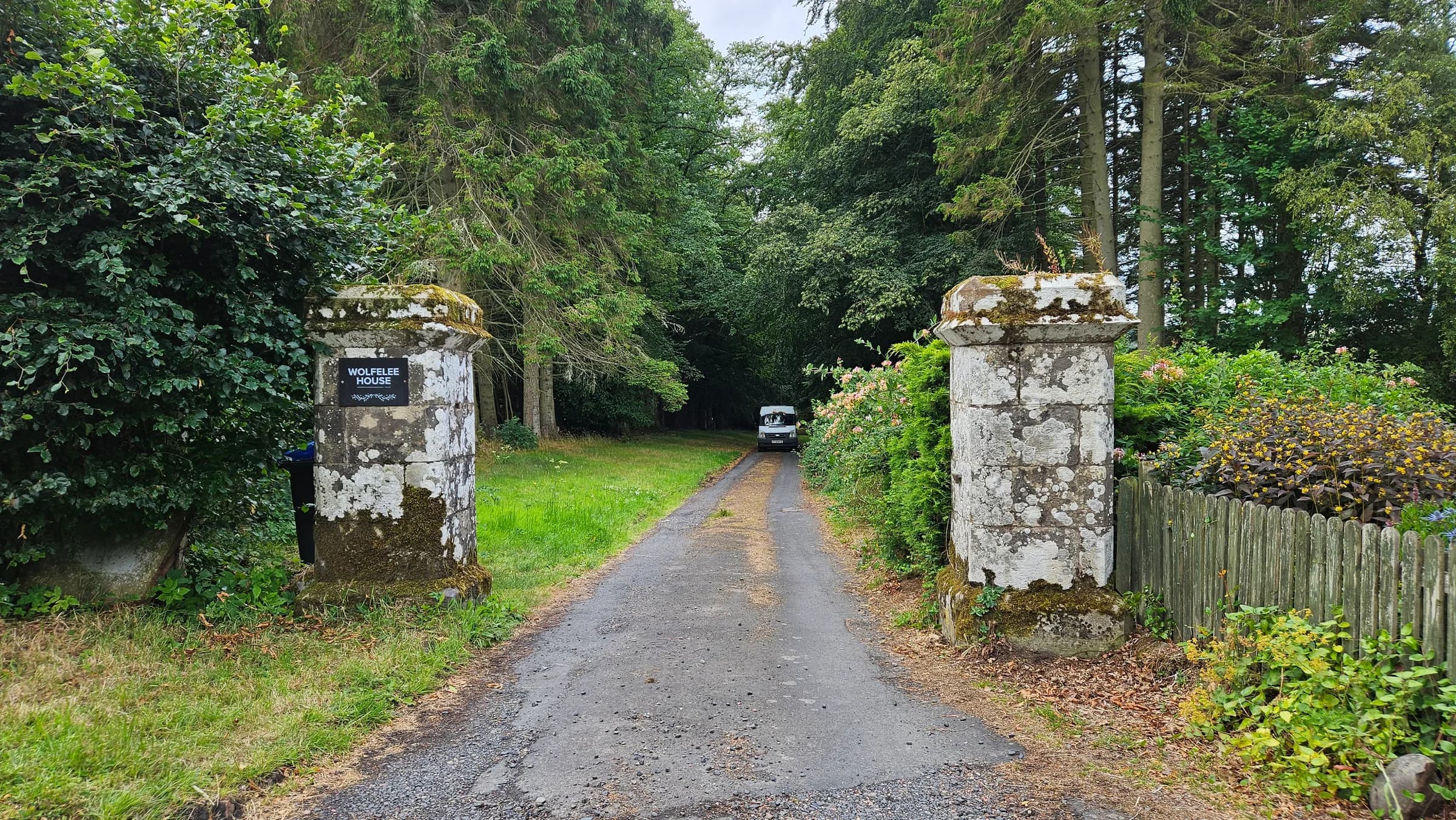 The tree-lined drive out of the retreat