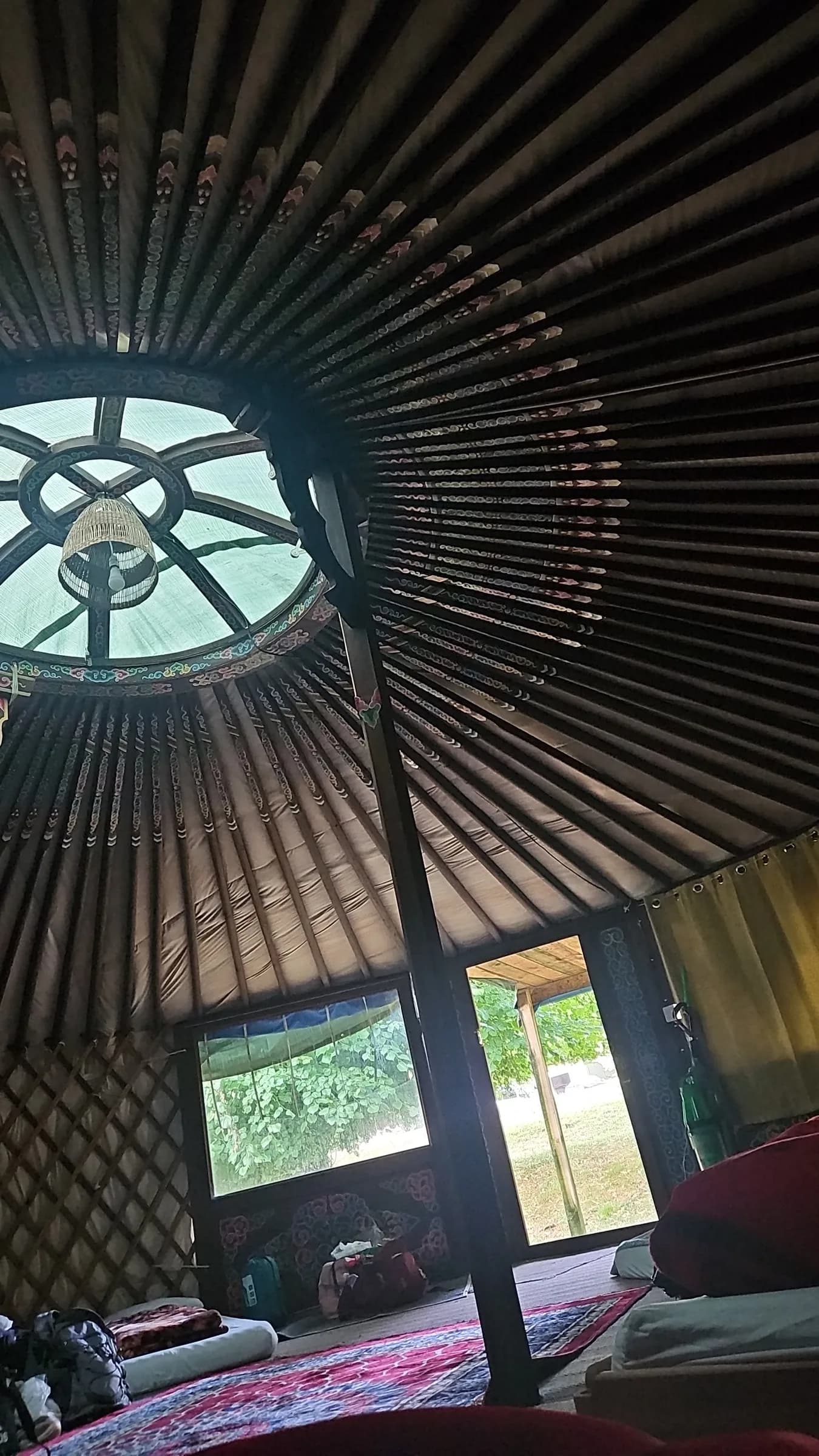 Looking up inside a yurt