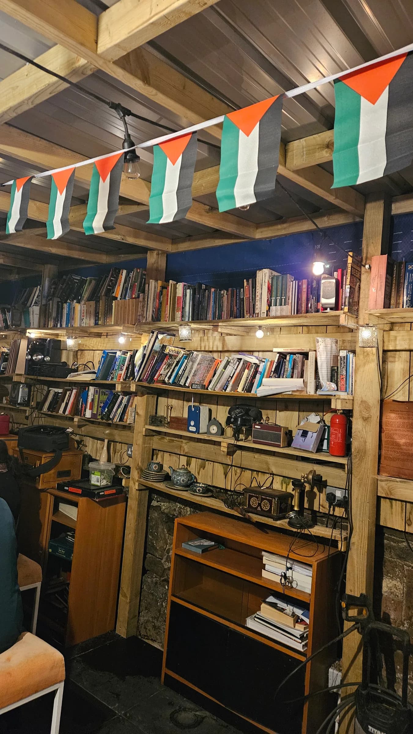 The library room with Palestinian flag bunting