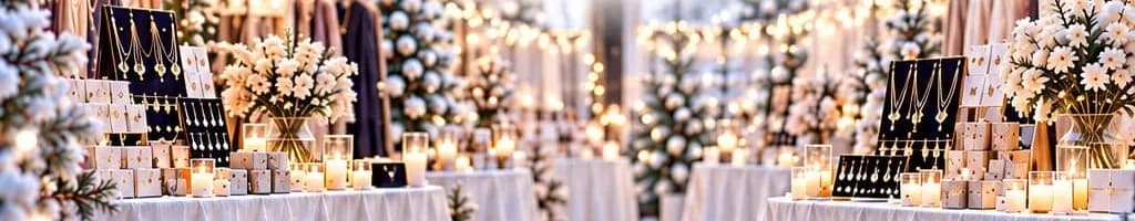 Winter Bazaar stalls with jewellery, candles and white flowers