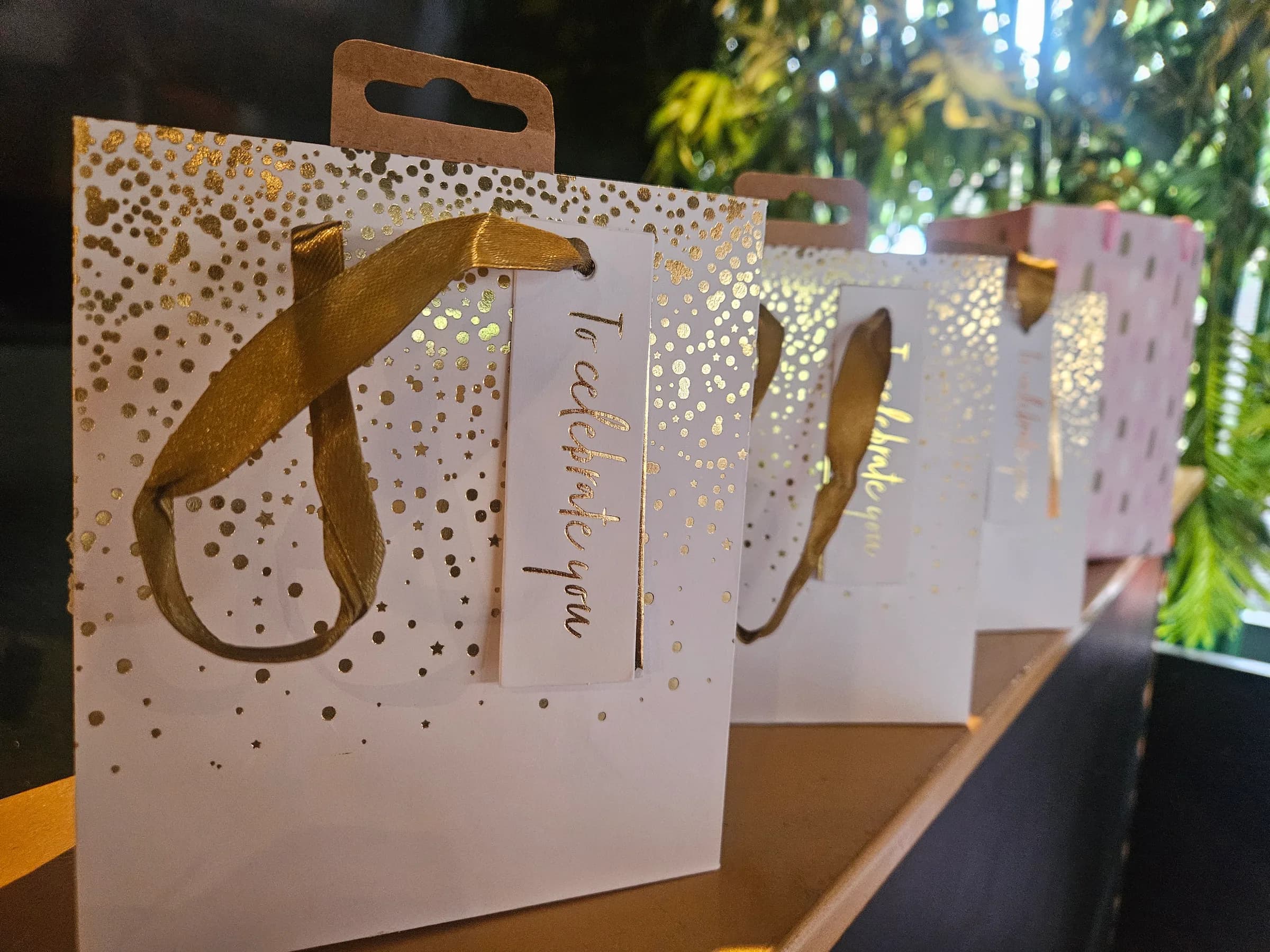 Gift bags lined up for guests at our Eid party